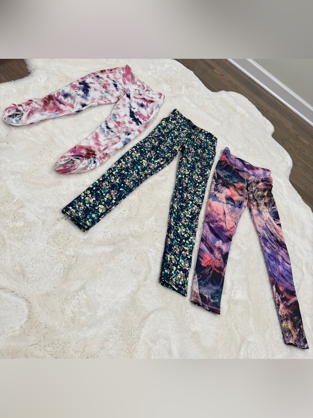 Old Navy Girls' Floral & Tie-Dye Print Legging Set - Navy, Pink, Purple BUNDLE